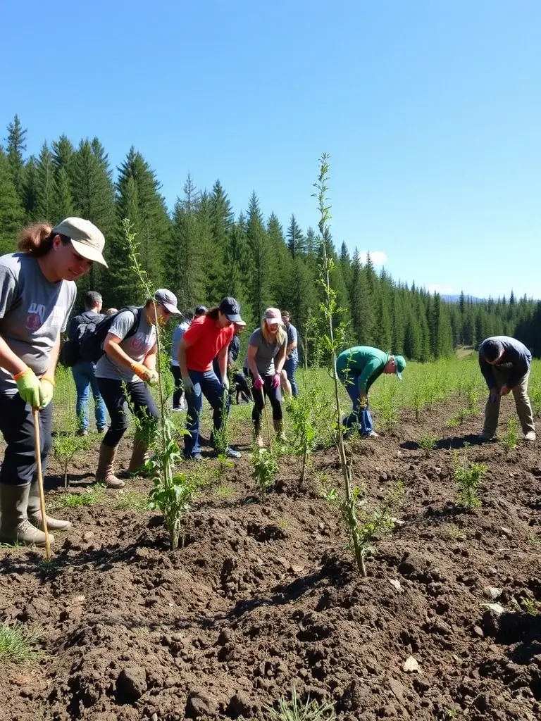 A picture of volunteers working together on a habitat restoration project at ASSOCIATION CULTURELLE ZOO DE SOYAUX, planting native trees and shrubs.